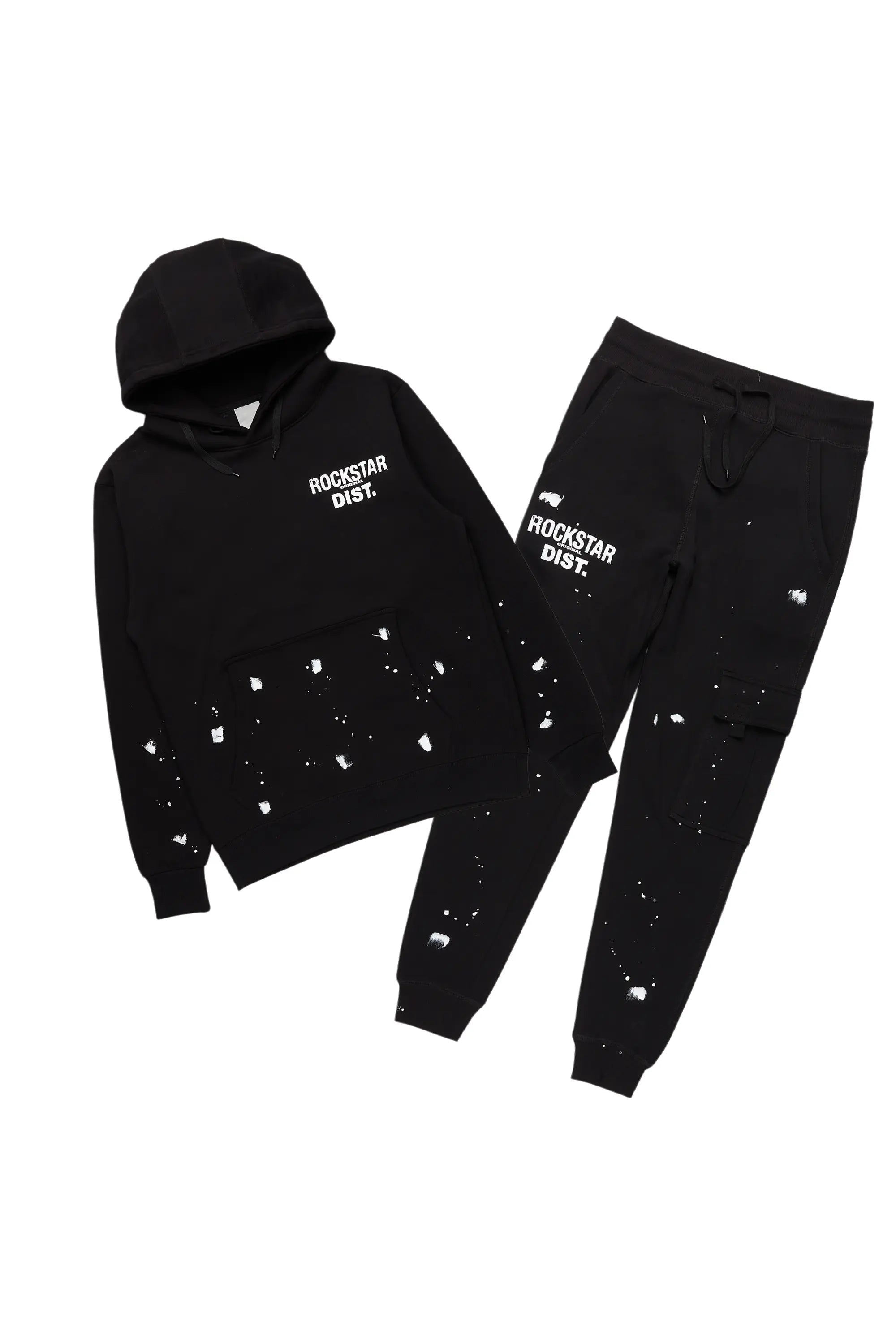 Raffer Black Hoodie/Jogger Cargo Sweat Pant Set Dynamic Men's High