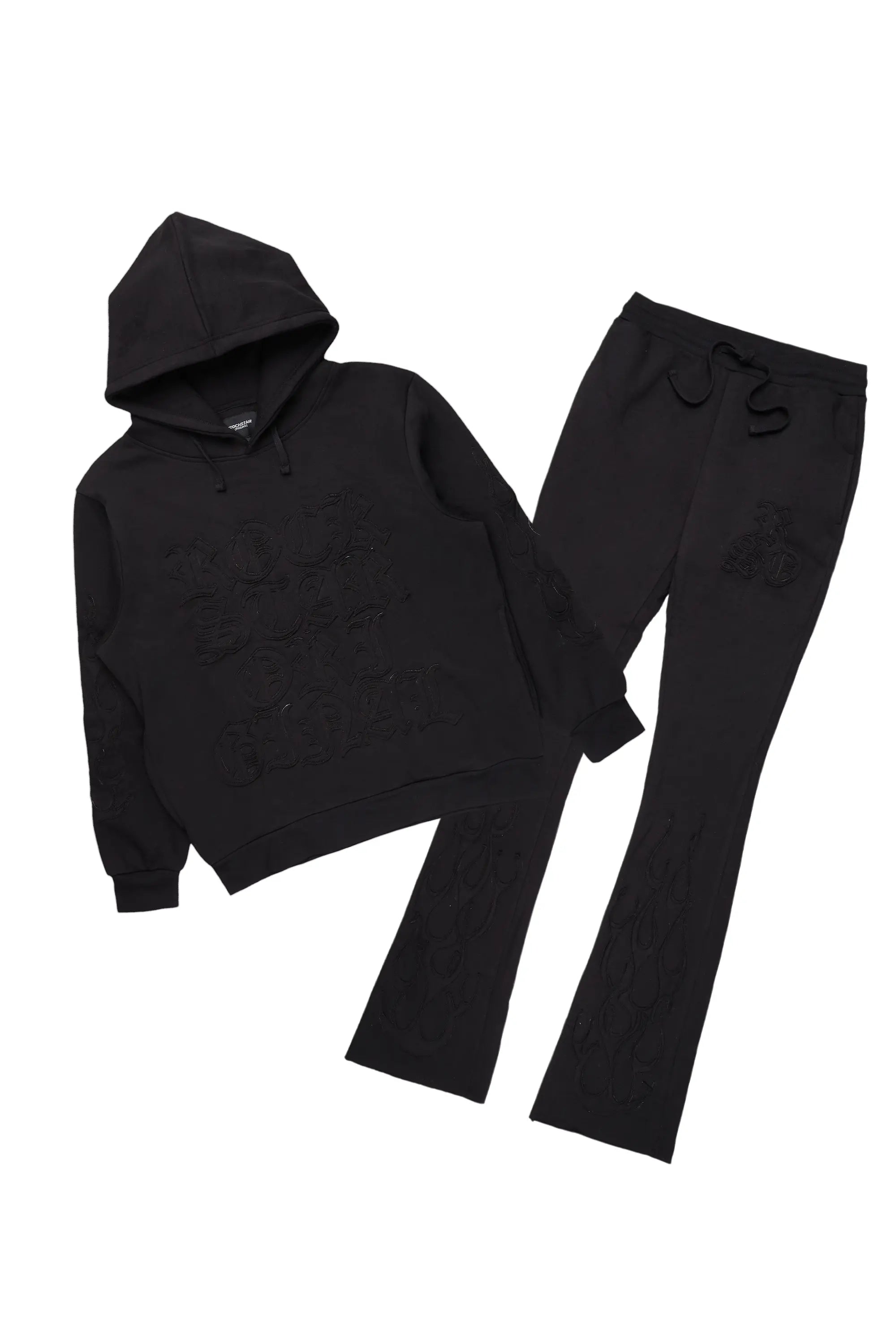 Foresty Black Hoodie Stacked Flare Track Set Practical Men's Multi