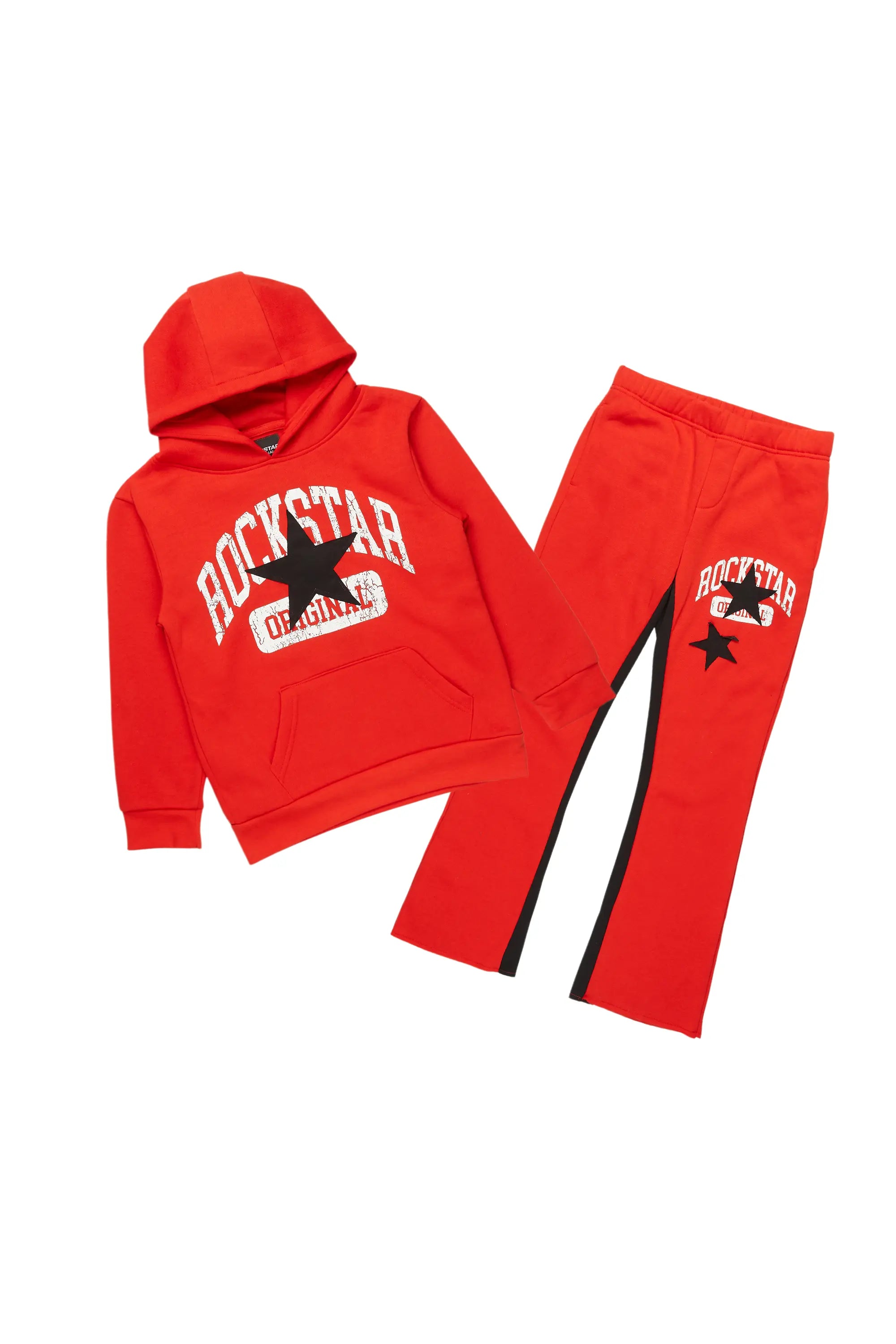 Girls Mallora Red/Black Baggy Stacked Hoodie Track Set Vacation