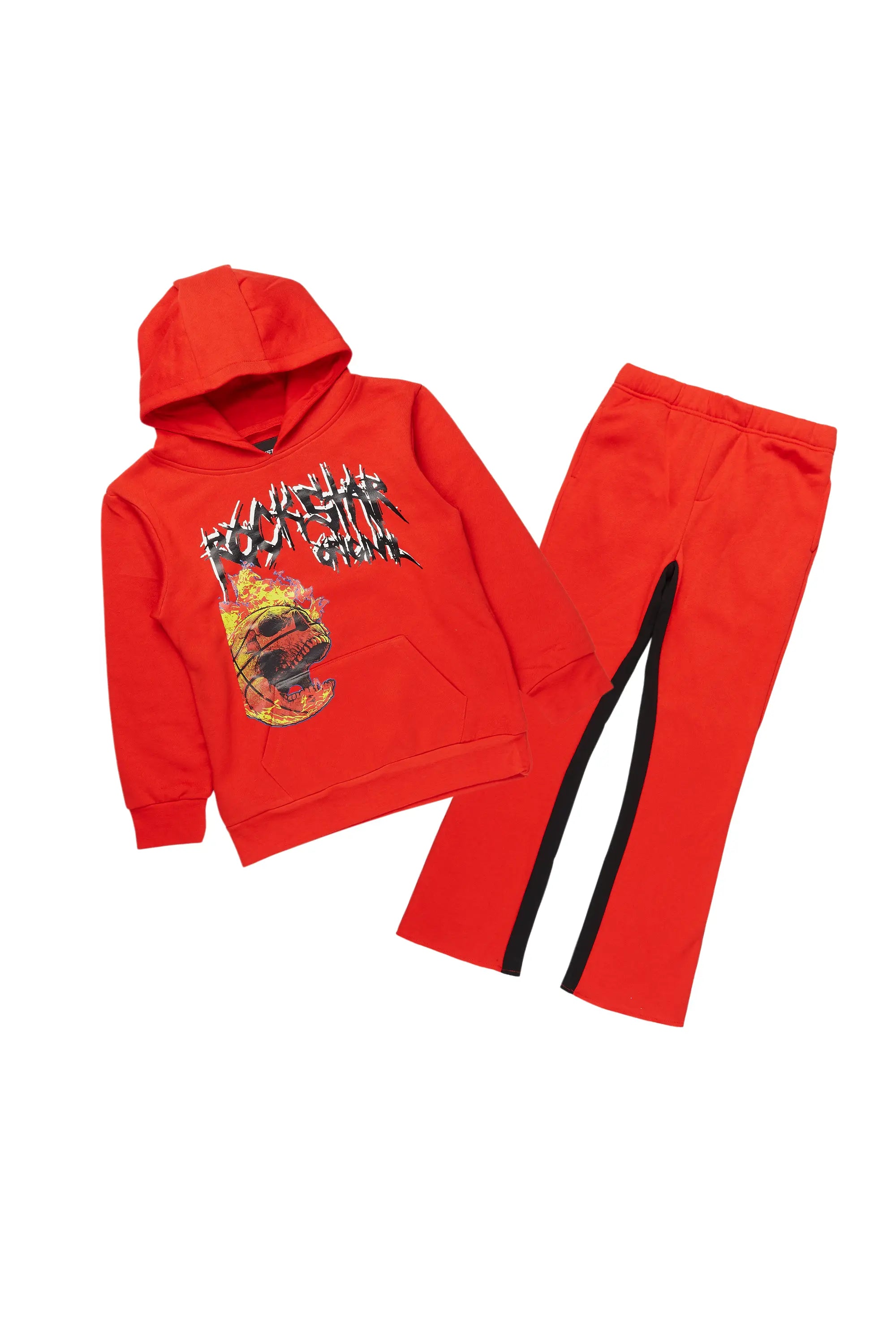 Boys Luciano Red Baggy Stacked Track Set Organic