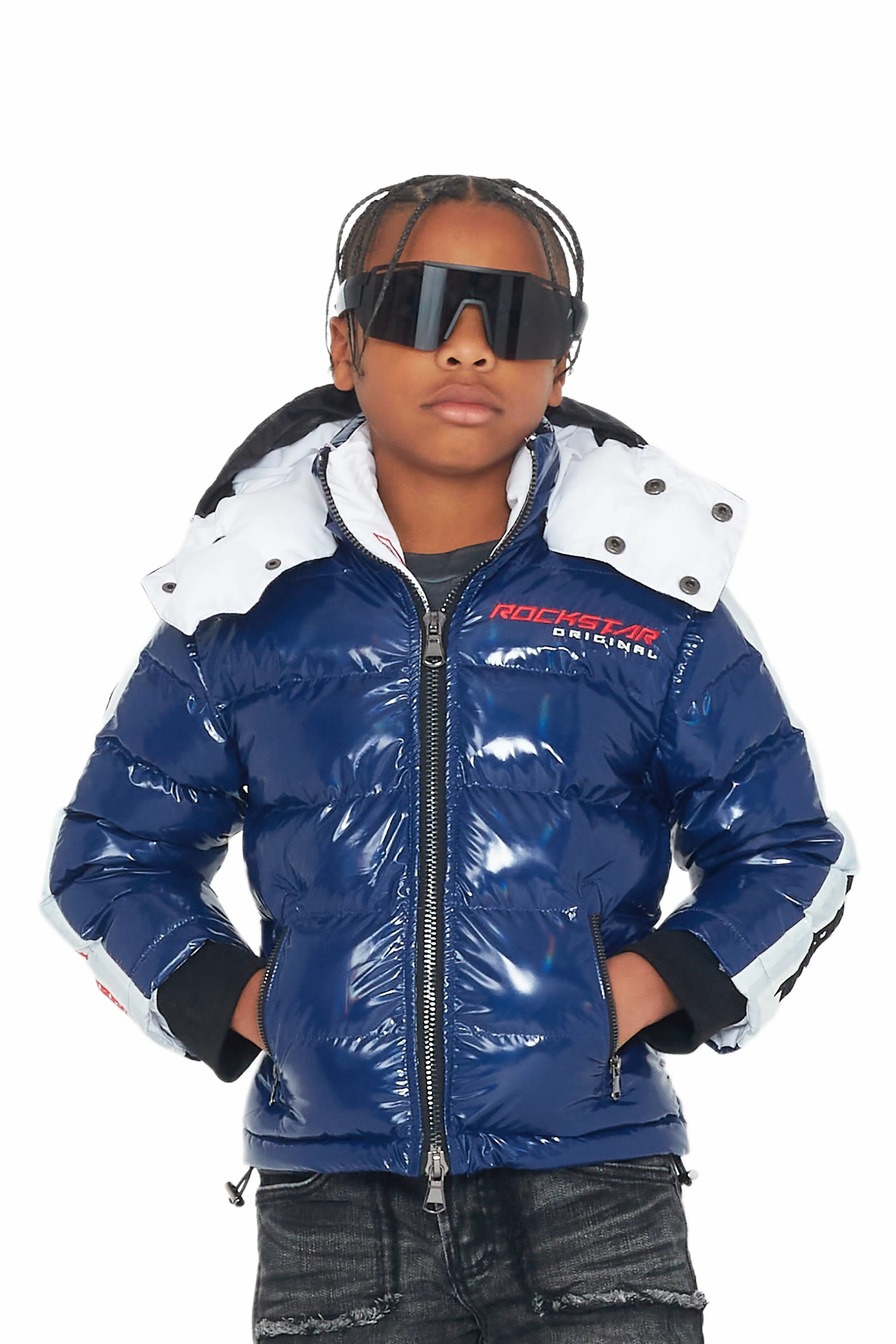 Kids Metallic Royal Blue Alasia Puffer Jacket Organic