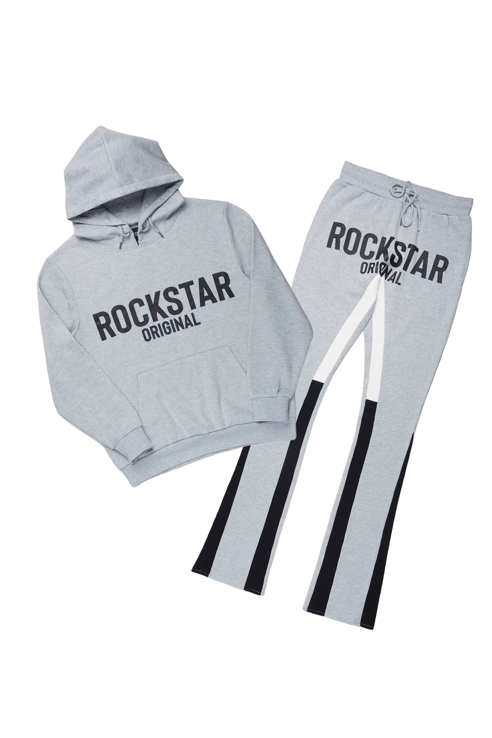 Lister Heather Grey/Black Graphic Hoodie/Stacked Flare Pant Track Set Street