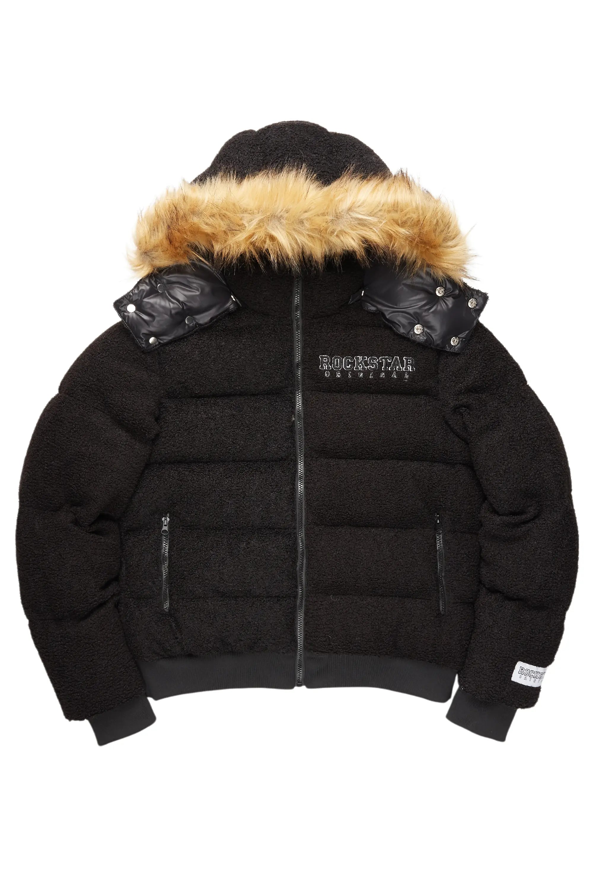 Kesia 2.0 Black Sherpa Puffer Jacket Edgy Men's Punk