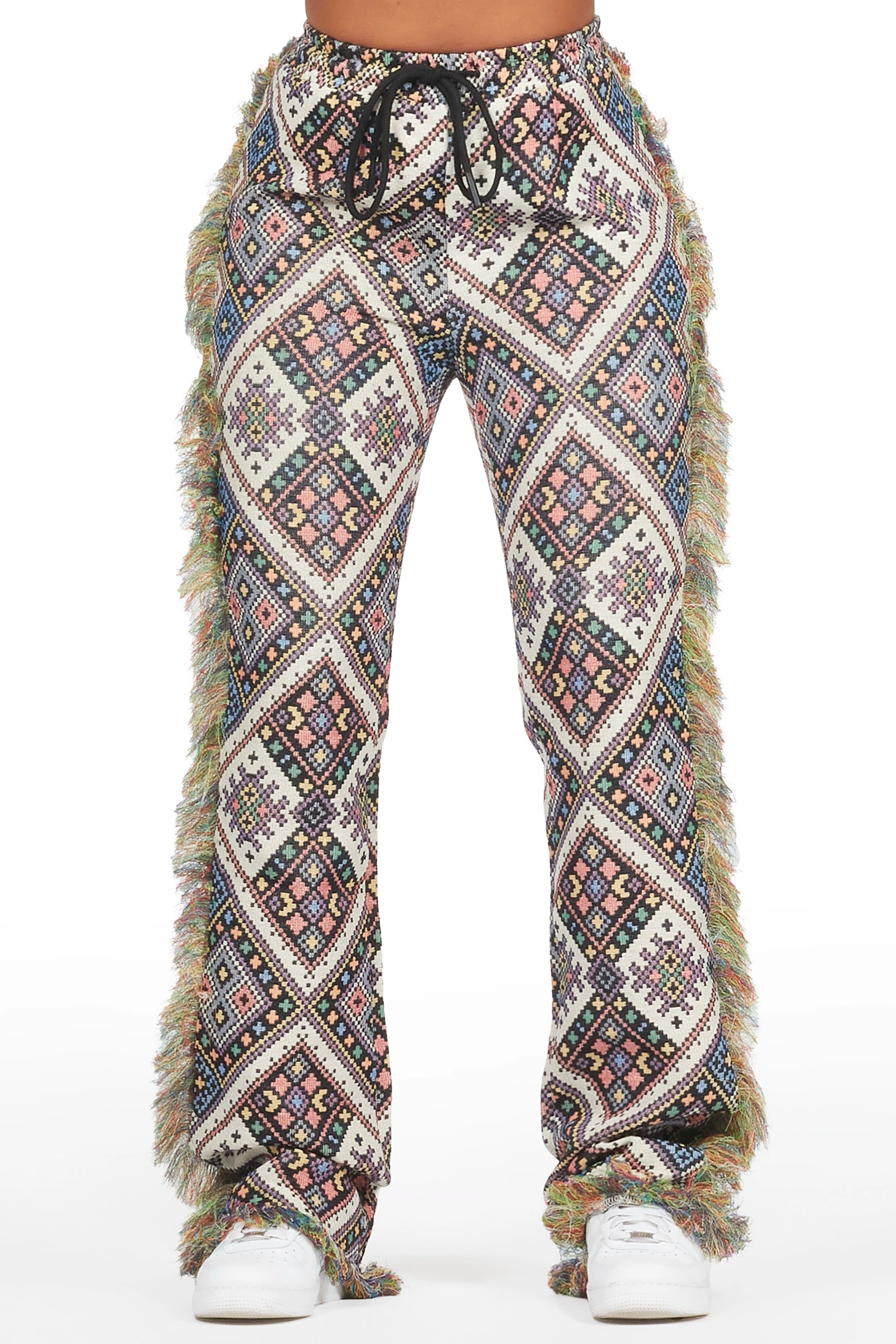 Missy Black Multi Print Tapestry Stacked Pant Refined Men's Hand