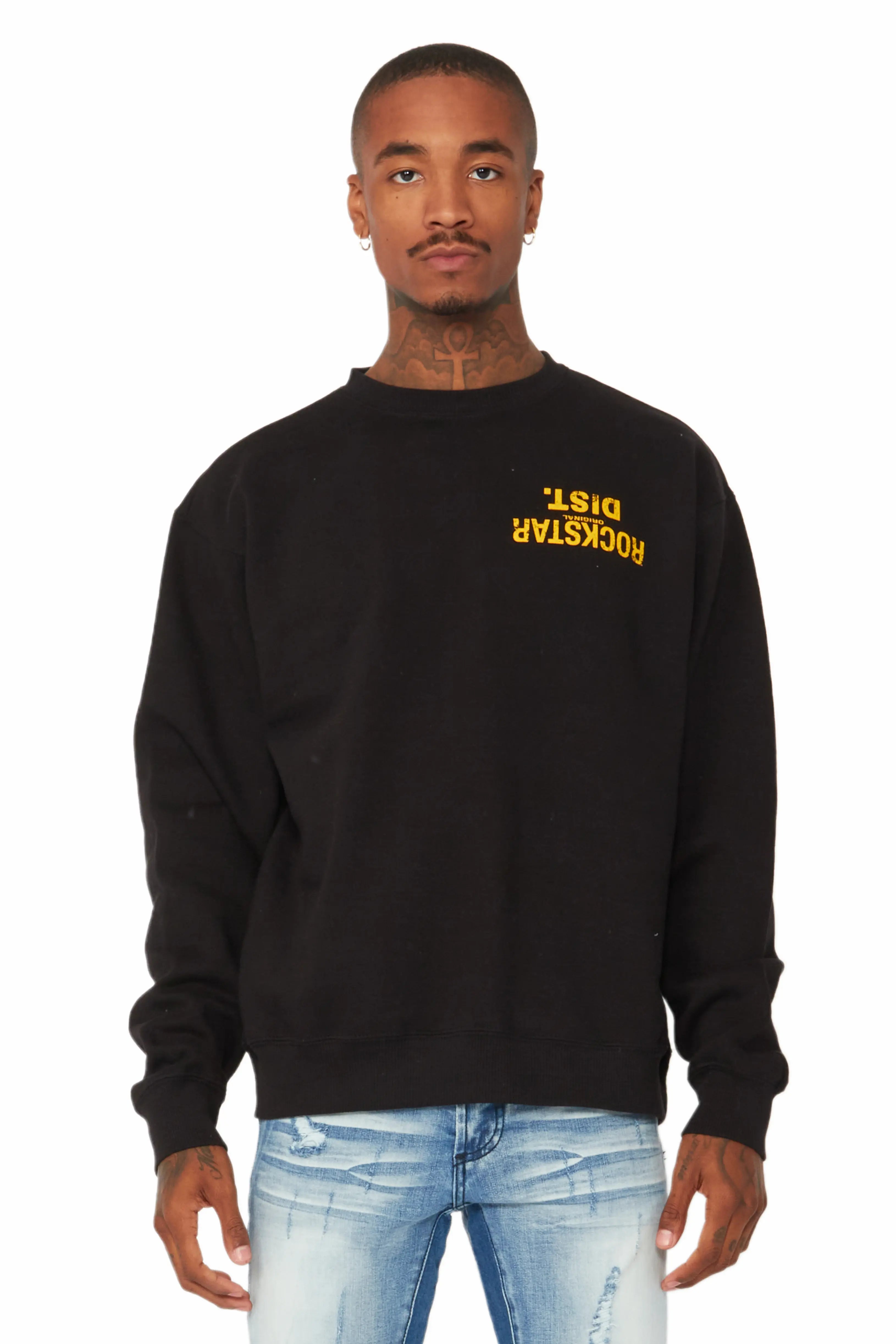 Dist. Town Black/Yellow Graphic Crewneck Adventure