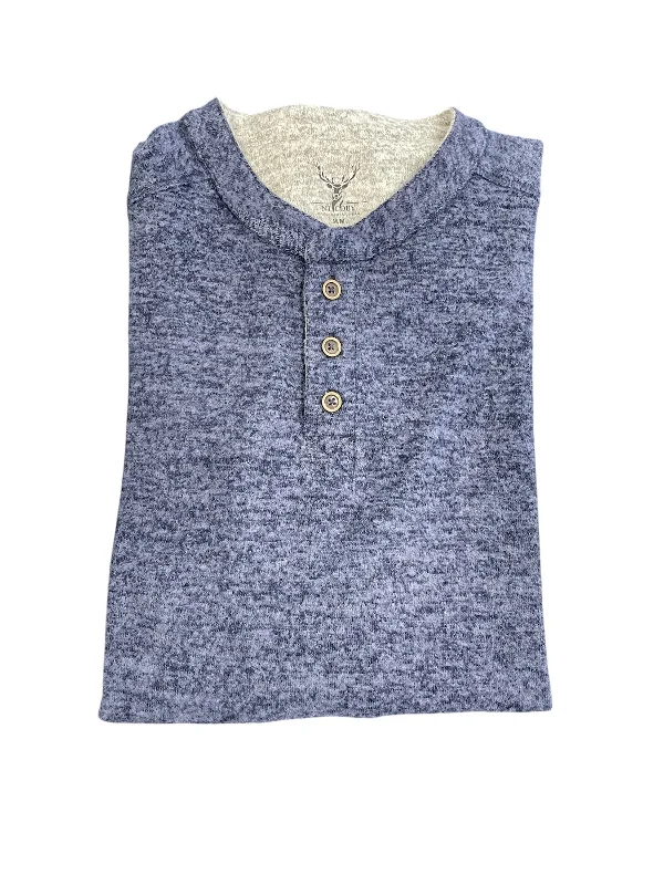 HEATHERED FUZZY HENLEY - NAVY Youthful Men's Anime