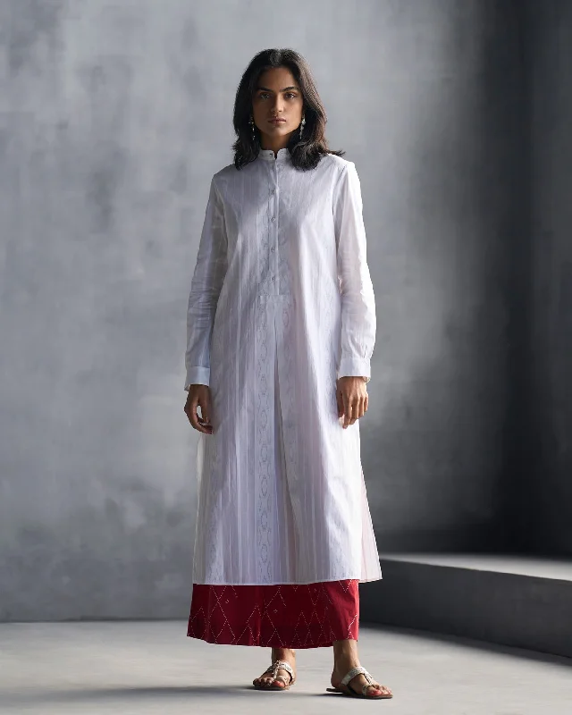 Mandarin Collar Kurta - White Unique Men's Patch