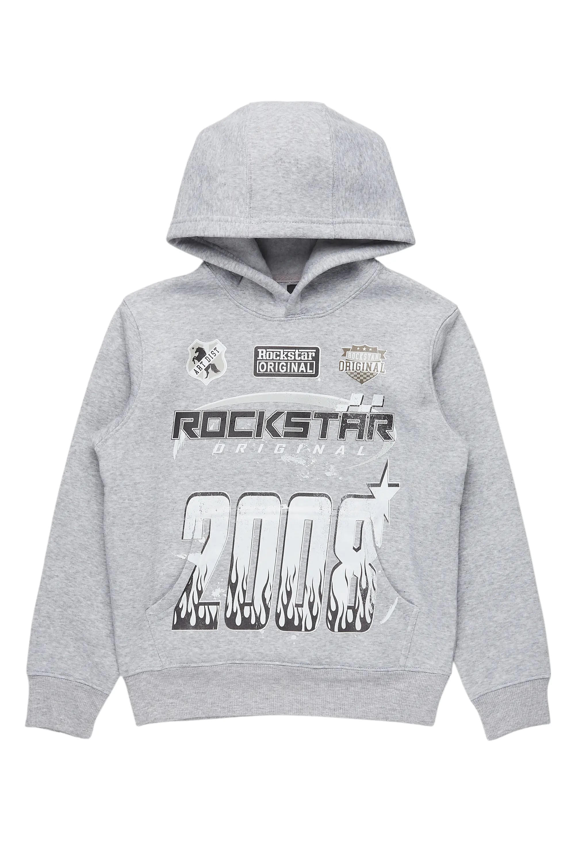 Boys Amos Grey Graphic Hoodie Laid