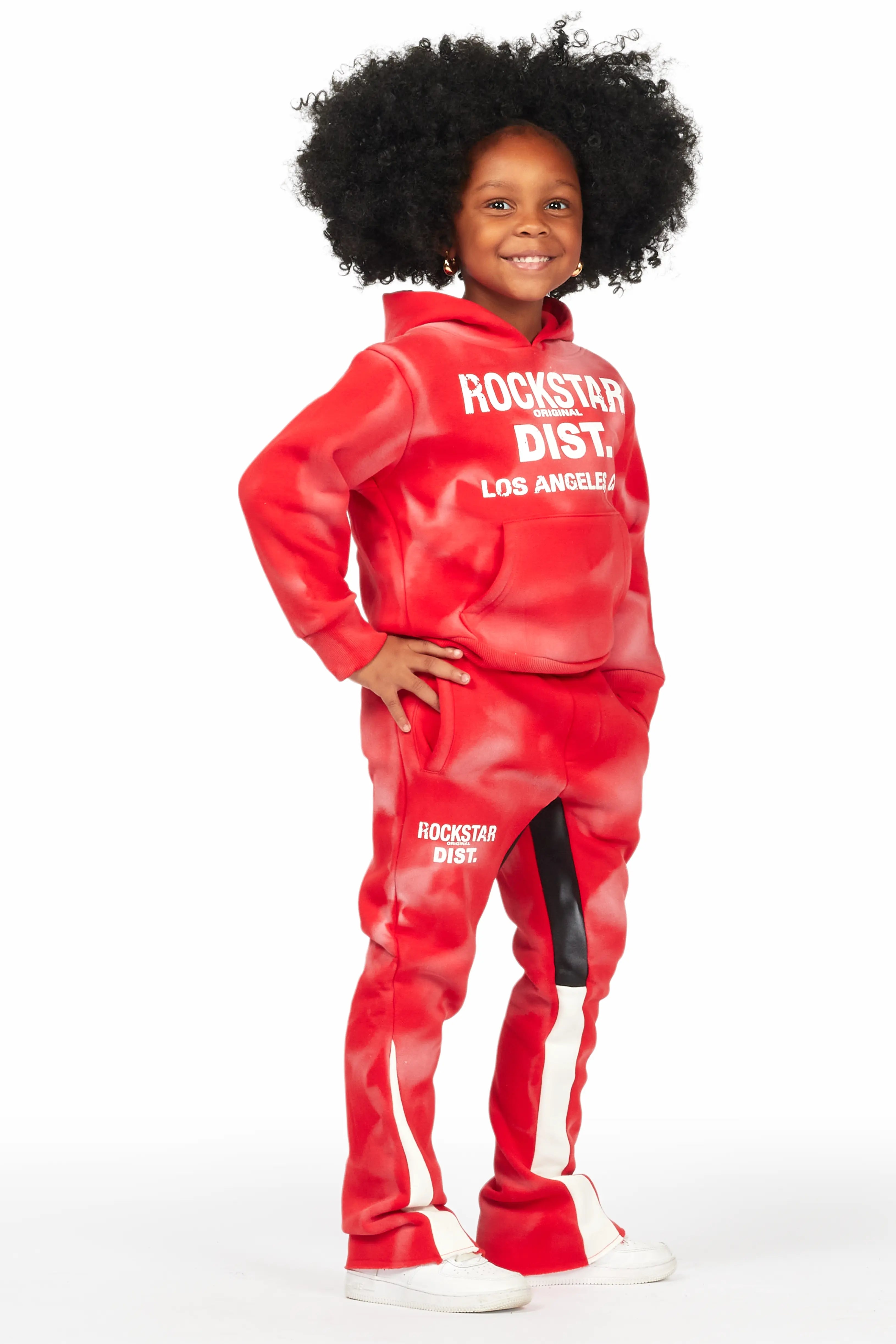 Girls Zenny Red Stacked Pant Set Sporty Men's Athleisure 