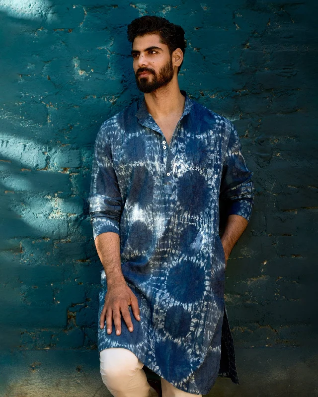 Long Pleated Kurta - Indigo Traditional Men's Country