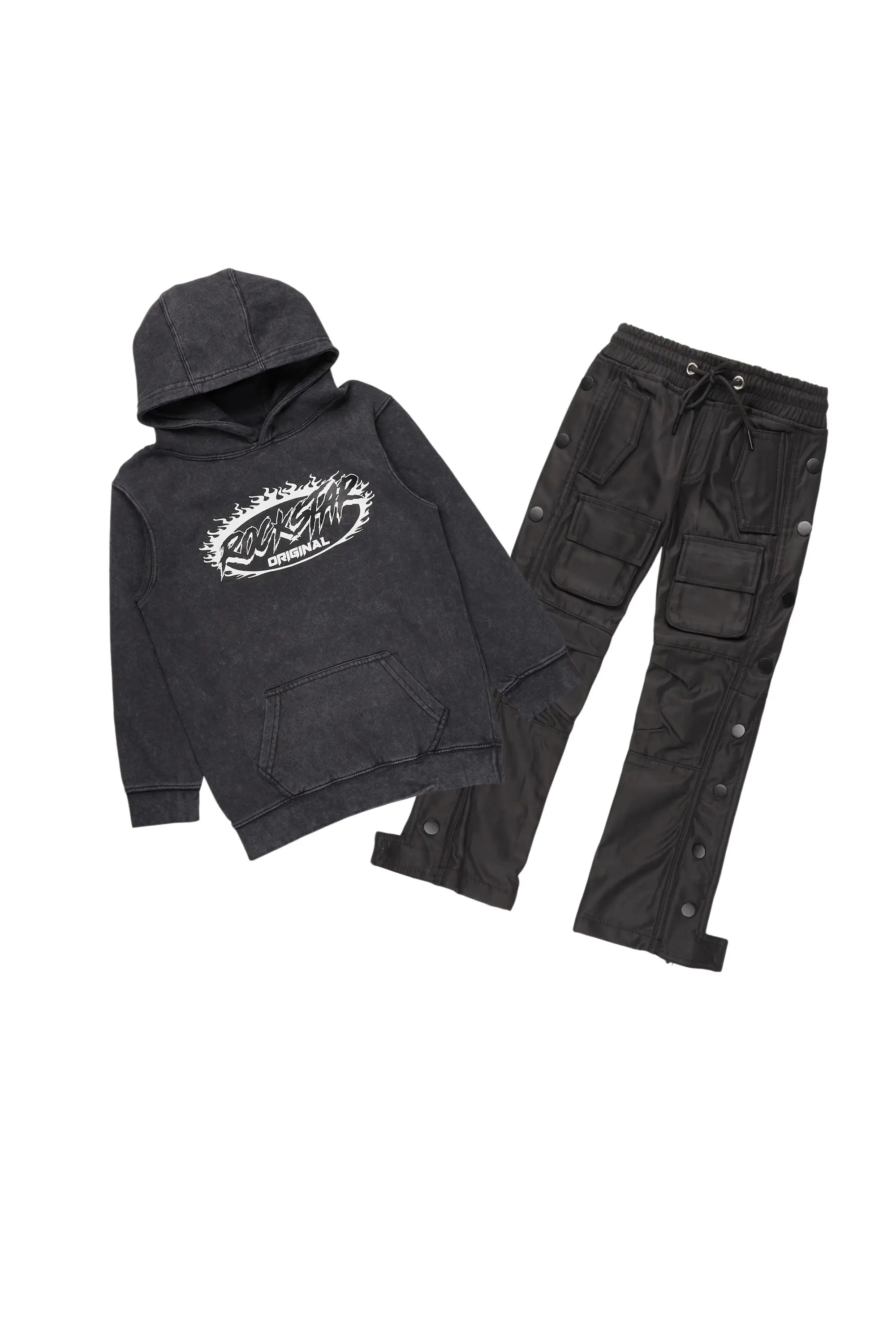 Boys Cairo Vintage Black Hoodie/Baggy Fit Jean Set Tough Men's Military