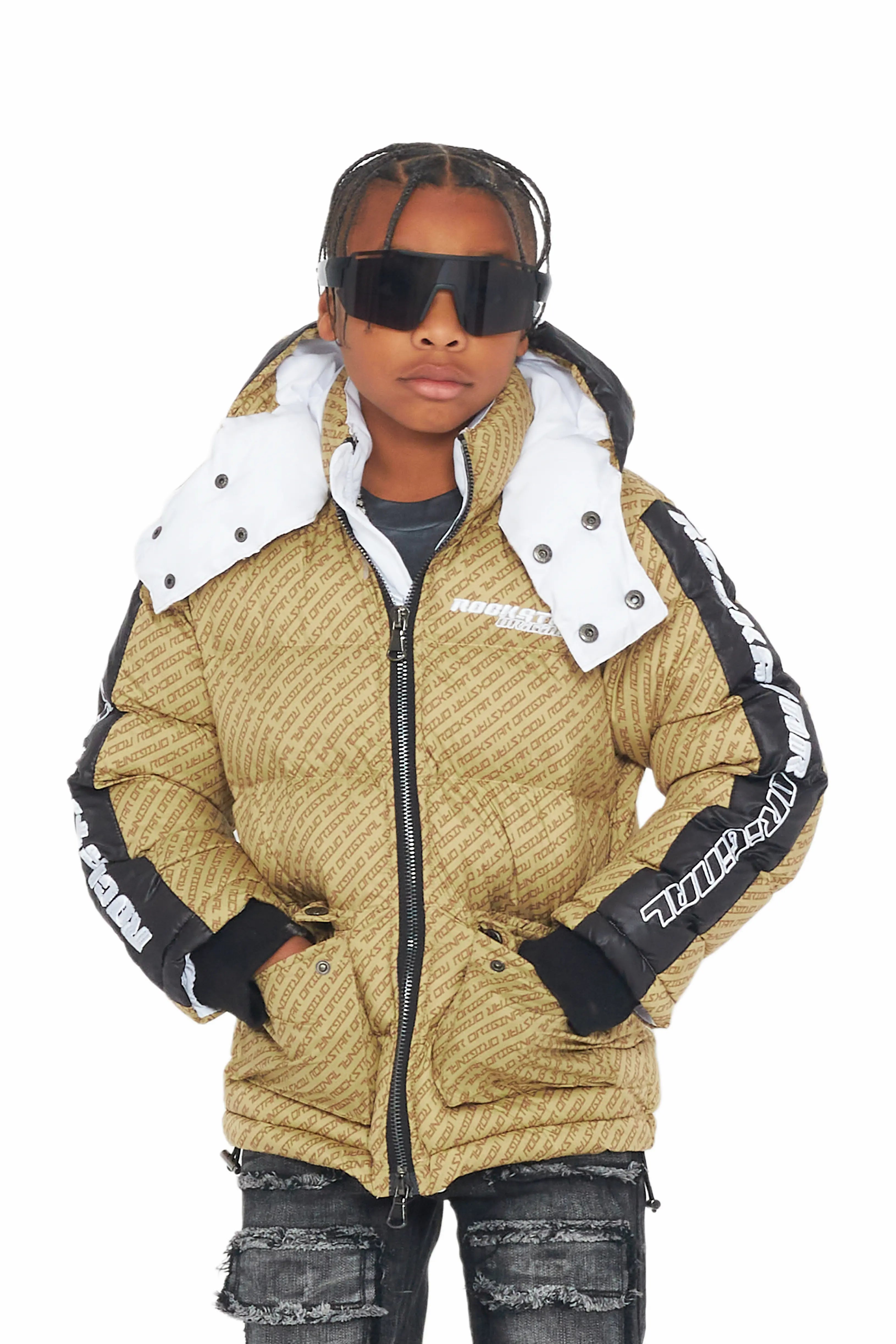 Boys Bryson Beige Heavy Puffer Jacket Confident Men's Power