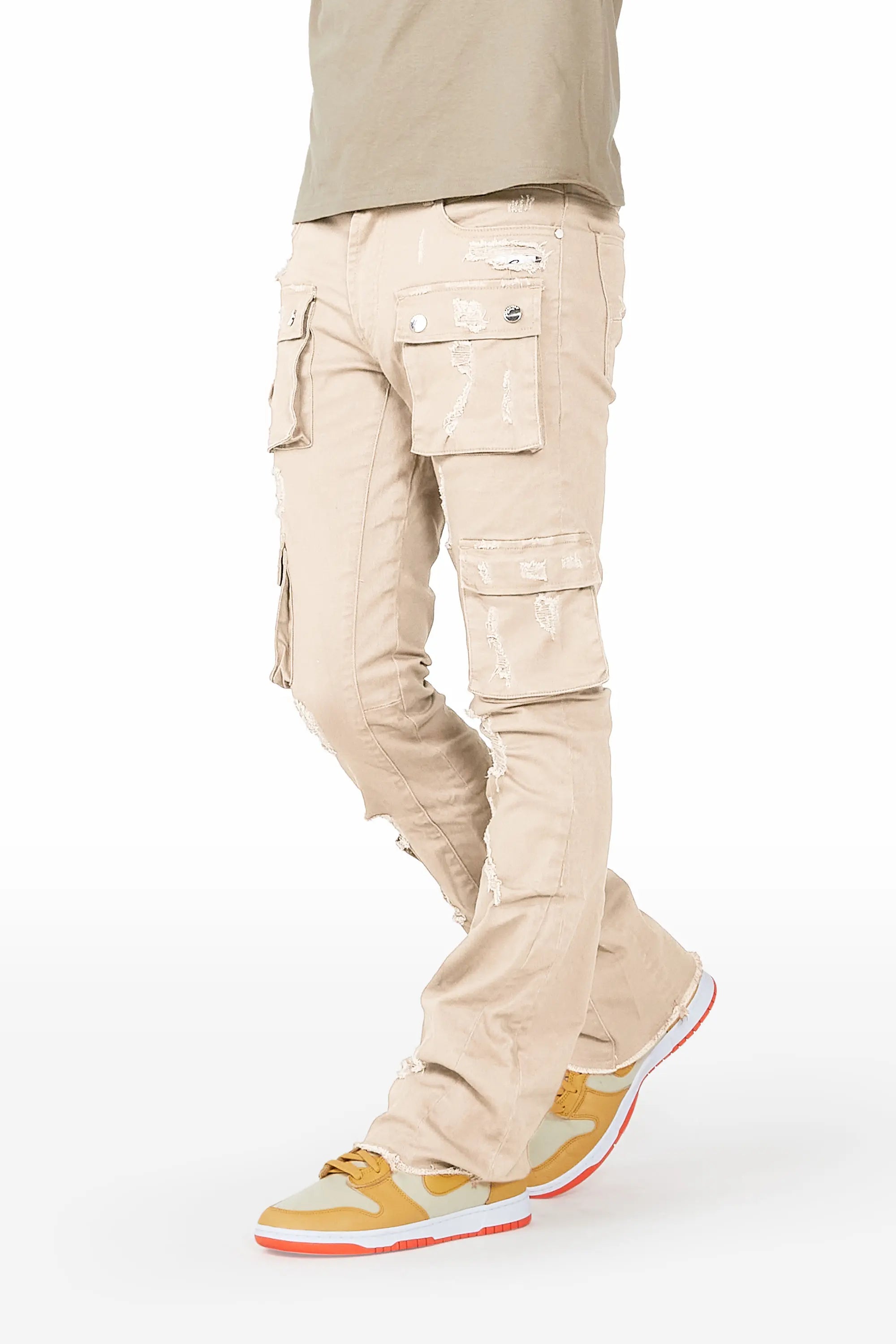 Adriel Beige Cargo Stacked Flare Jean Artistic Men's Avant