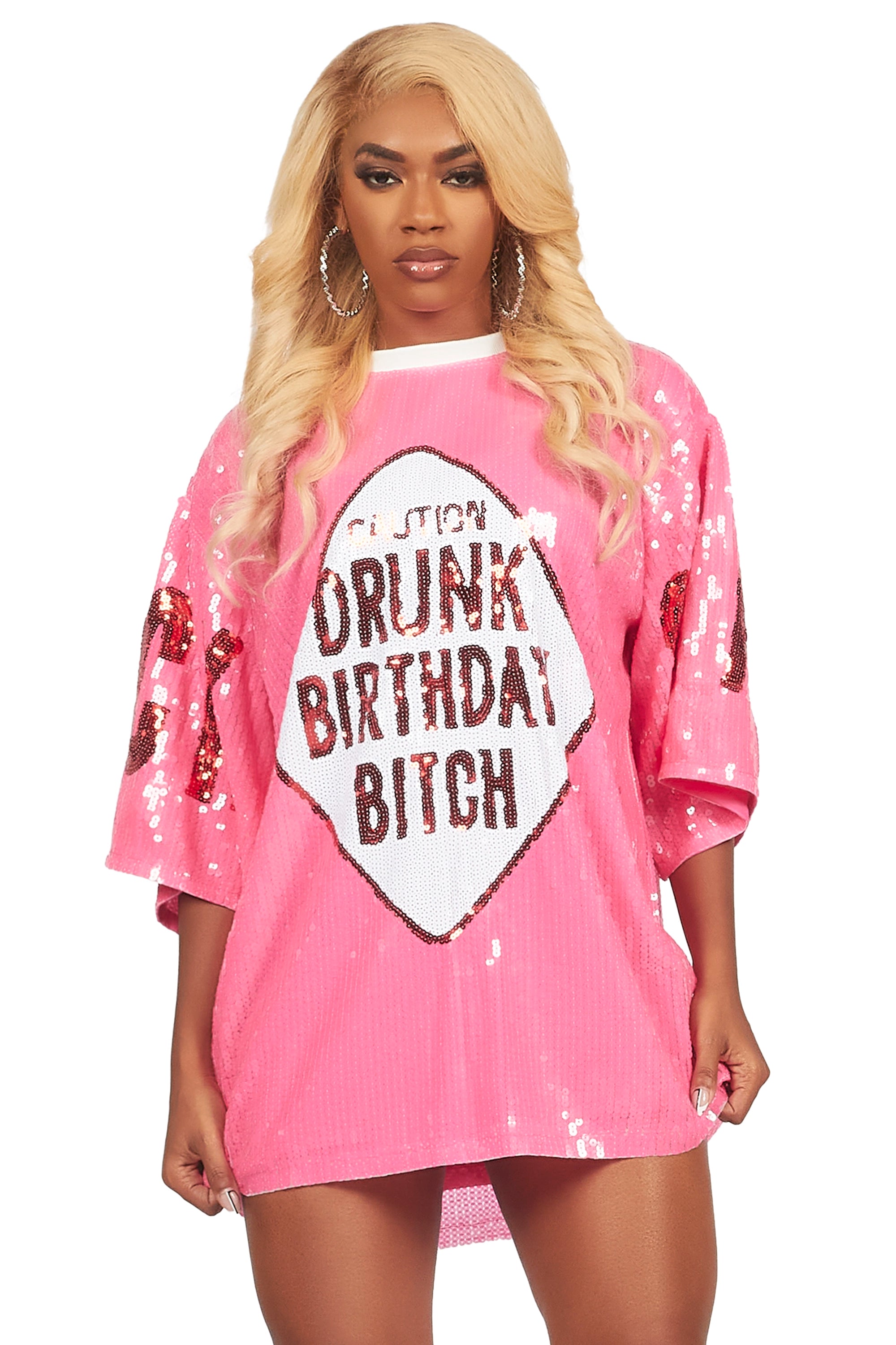 Birthday Bitch Pink Sequin Mini Dress Confident Men's High