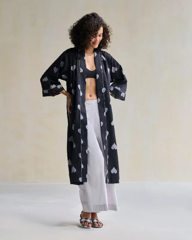 Longline Kimono - Black & Grey Laid