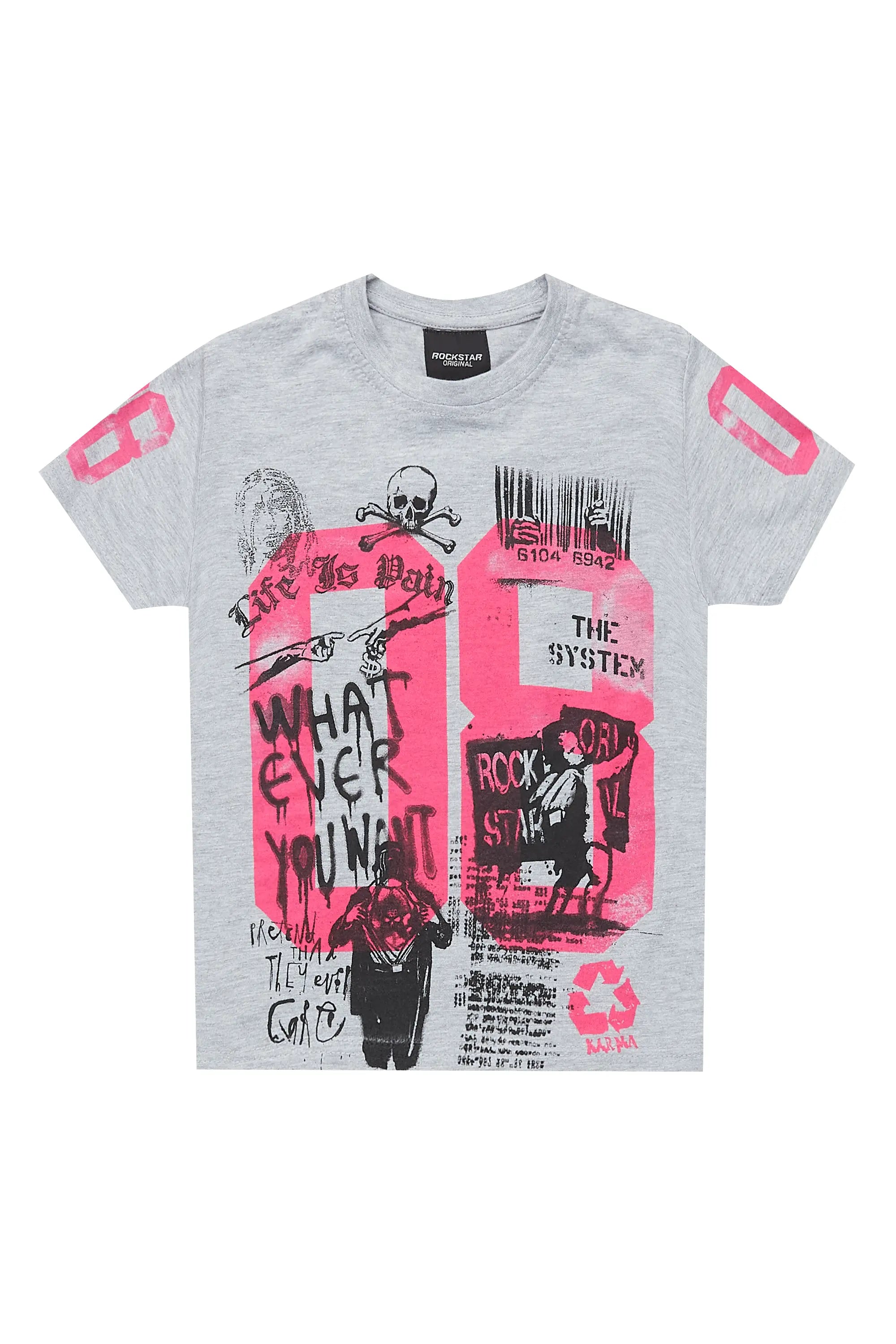 Girls Kammy Grey/Pink Graphic T-Shirt Dapper Men's Bow