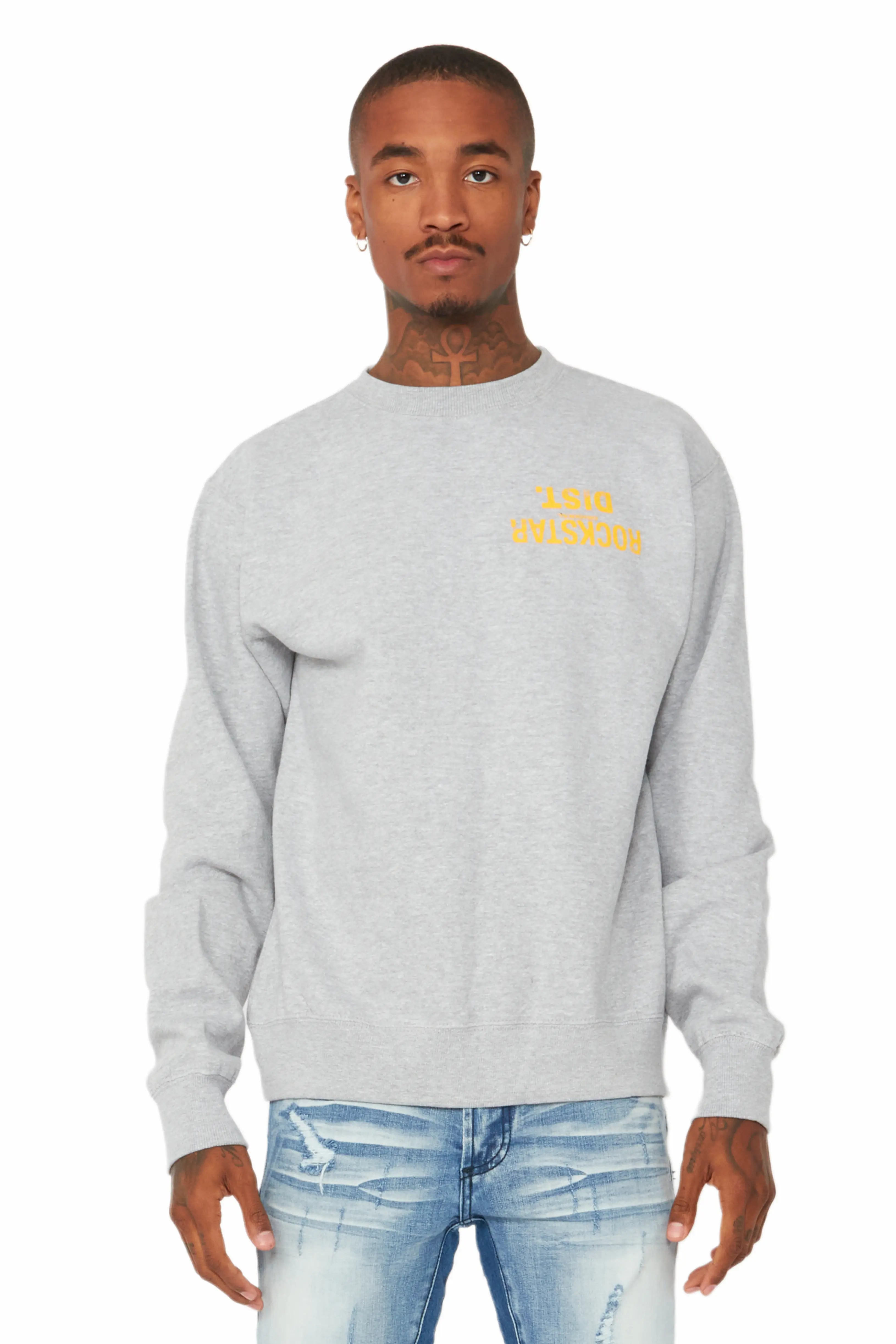 Dist. Town Heather Grey/Yellow Graphic Crewneck Business