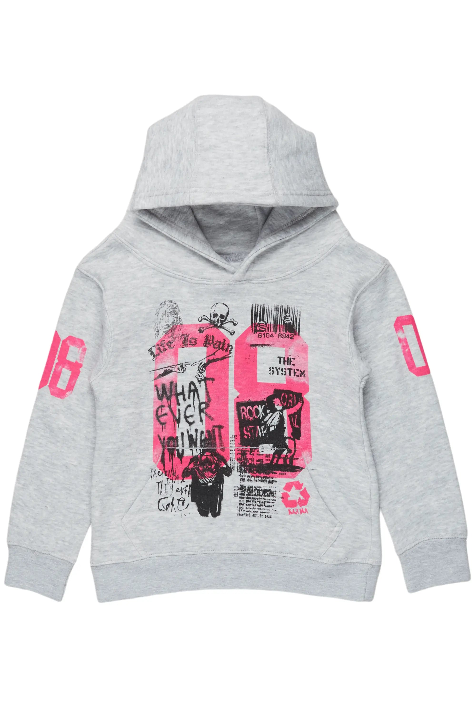 Girls Kammy Grey/Pink Graphic Hoodie Cozy Men's Sherpa