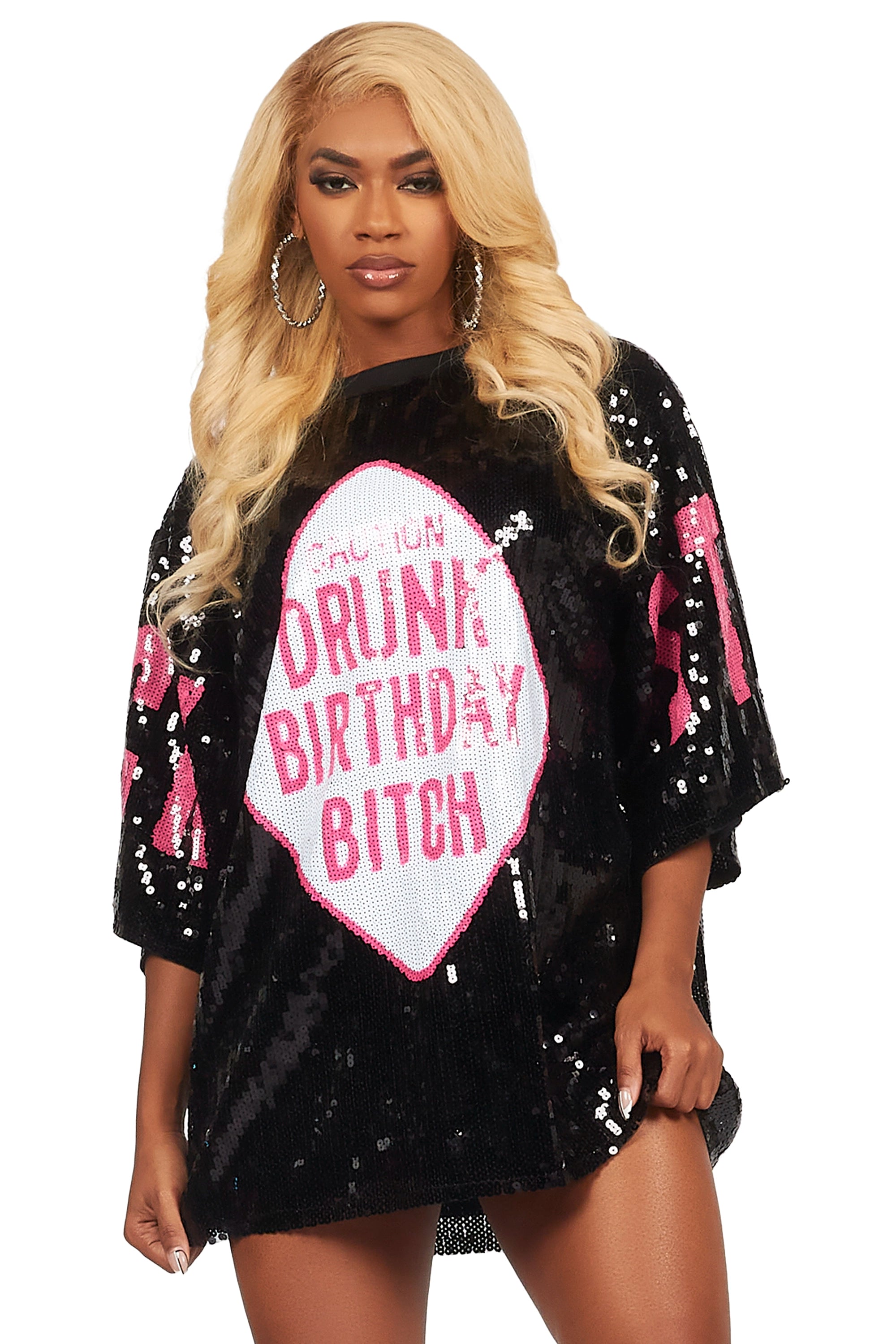 Birthday Bitch Black Sequin Mini Dress Refined Men's Velvet