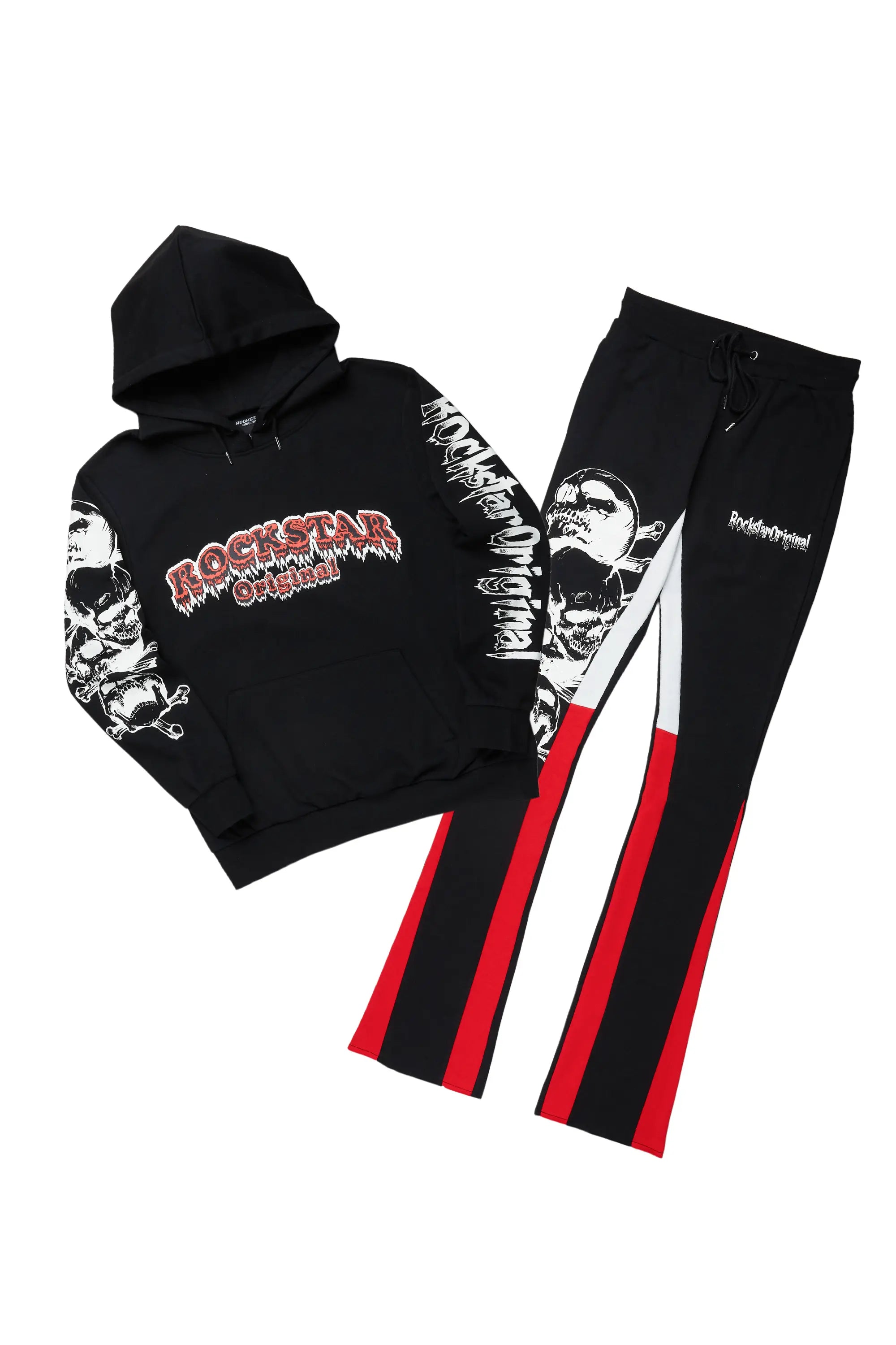 Tabor Black/Red Graphic Hoodie/Stacked Flare Pant Track Set Masculine Men's 