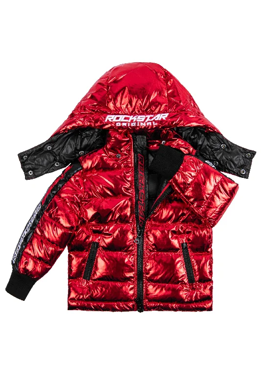 Kids Metallic Red Alasia Puffer Jacket Hip Men's Urban