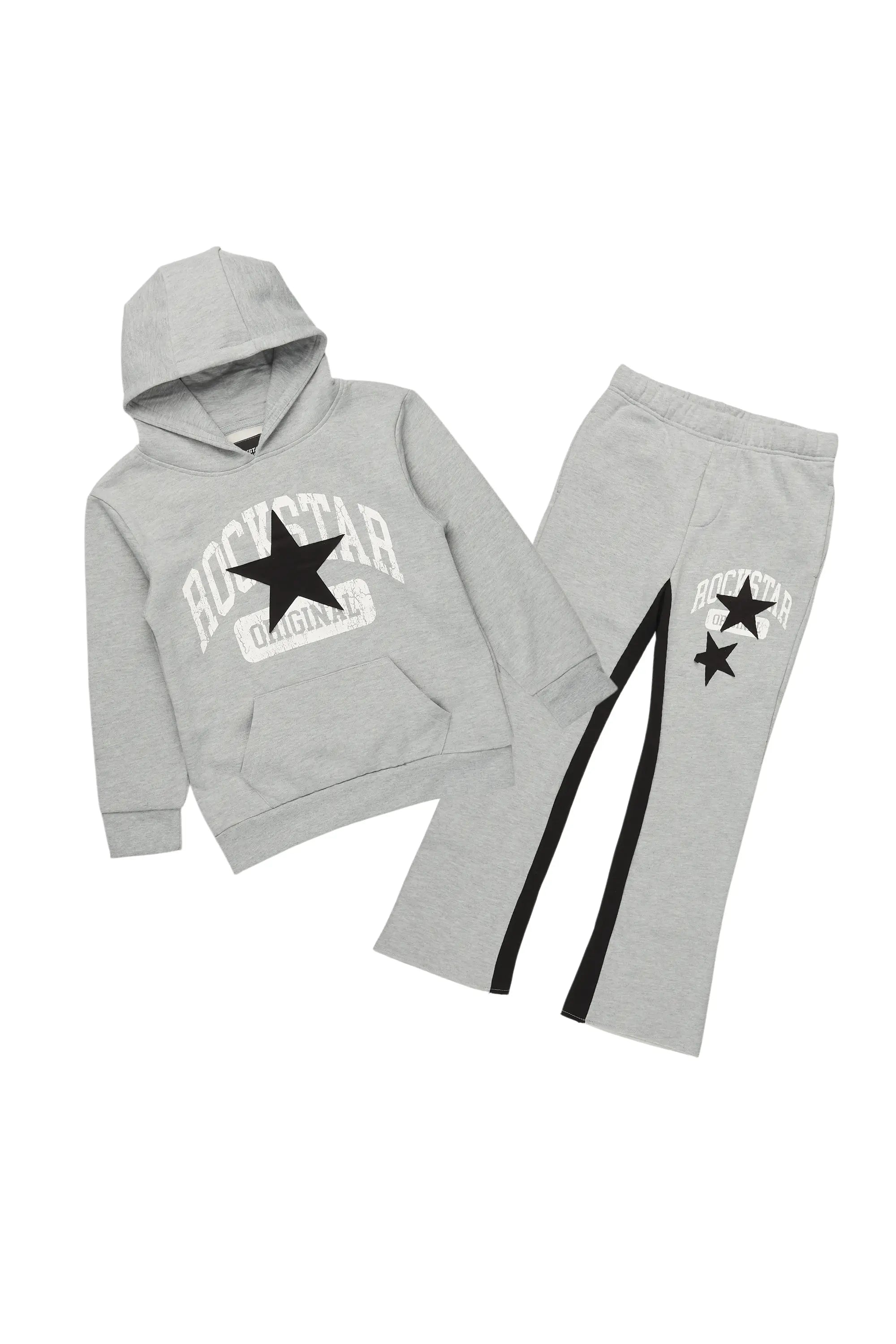 Girls Mallora Heather Grey Baggy Stacked Hoodie Track Set Stylish Men's Tropical 