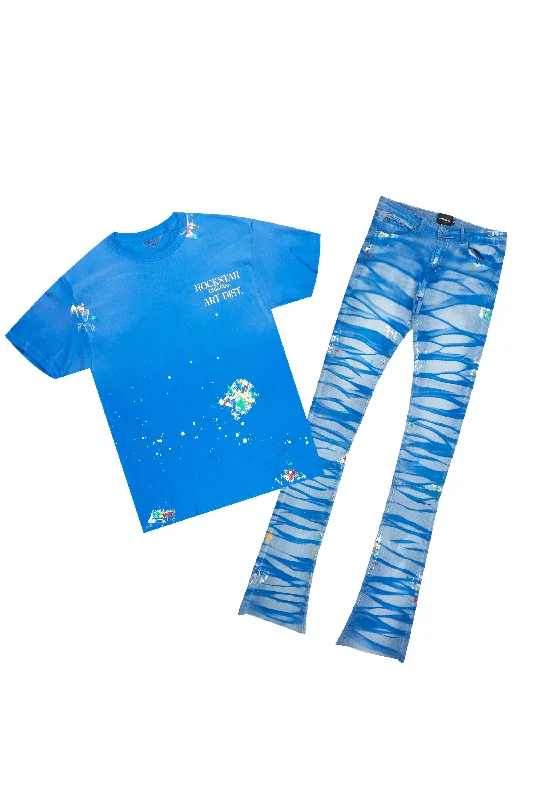 Amell Blue Graphic T-Shirt/Super Stacked Flare Jean Set Cool Men's Skate