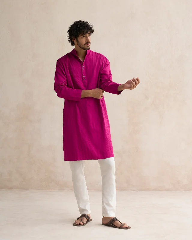 Long Pleated Kurta - Deep Pink Modern Men's Geometric