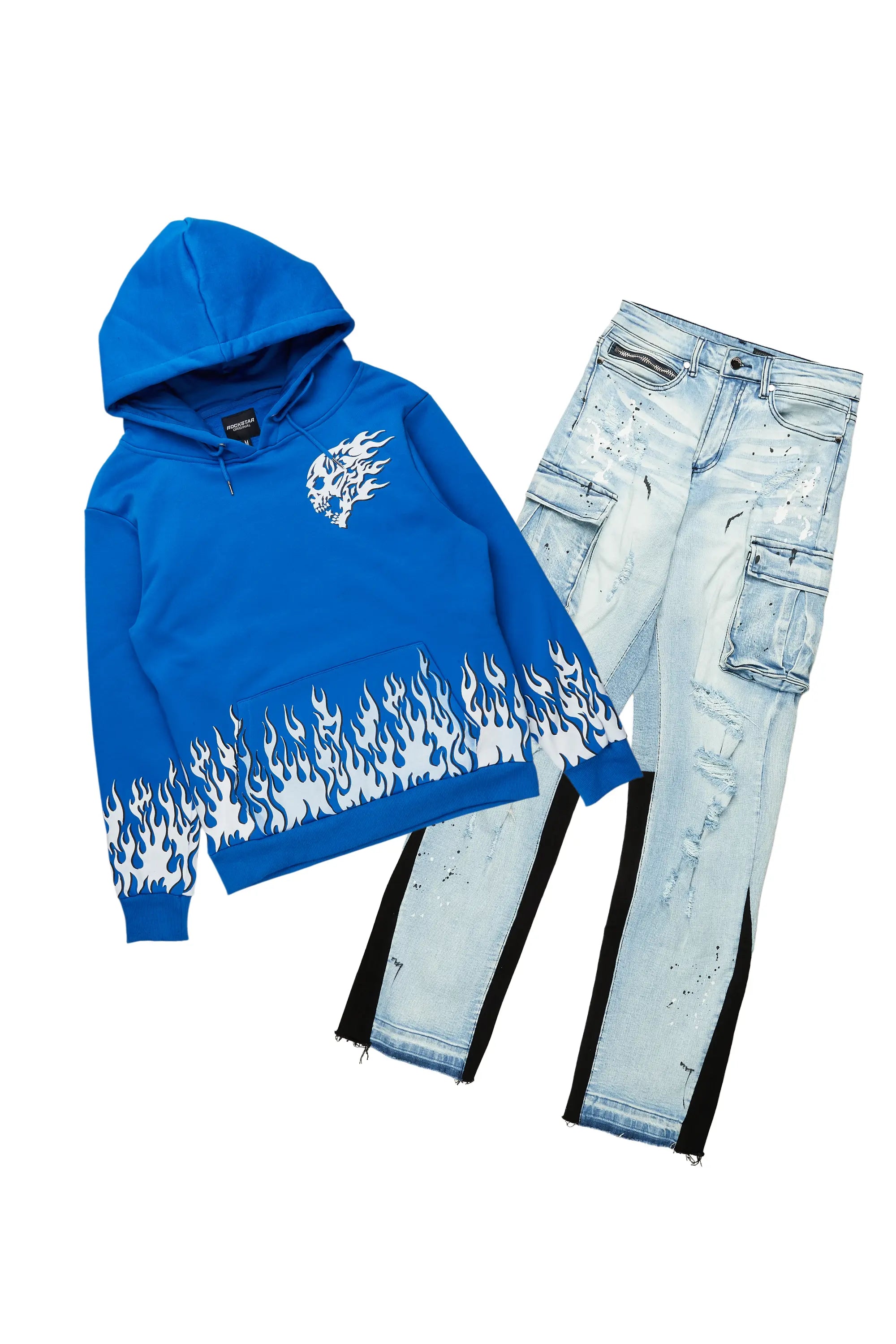 Bubble Royal Blue Hoodie/Baggy Fit Jean Bundle Masculine Men's Thick