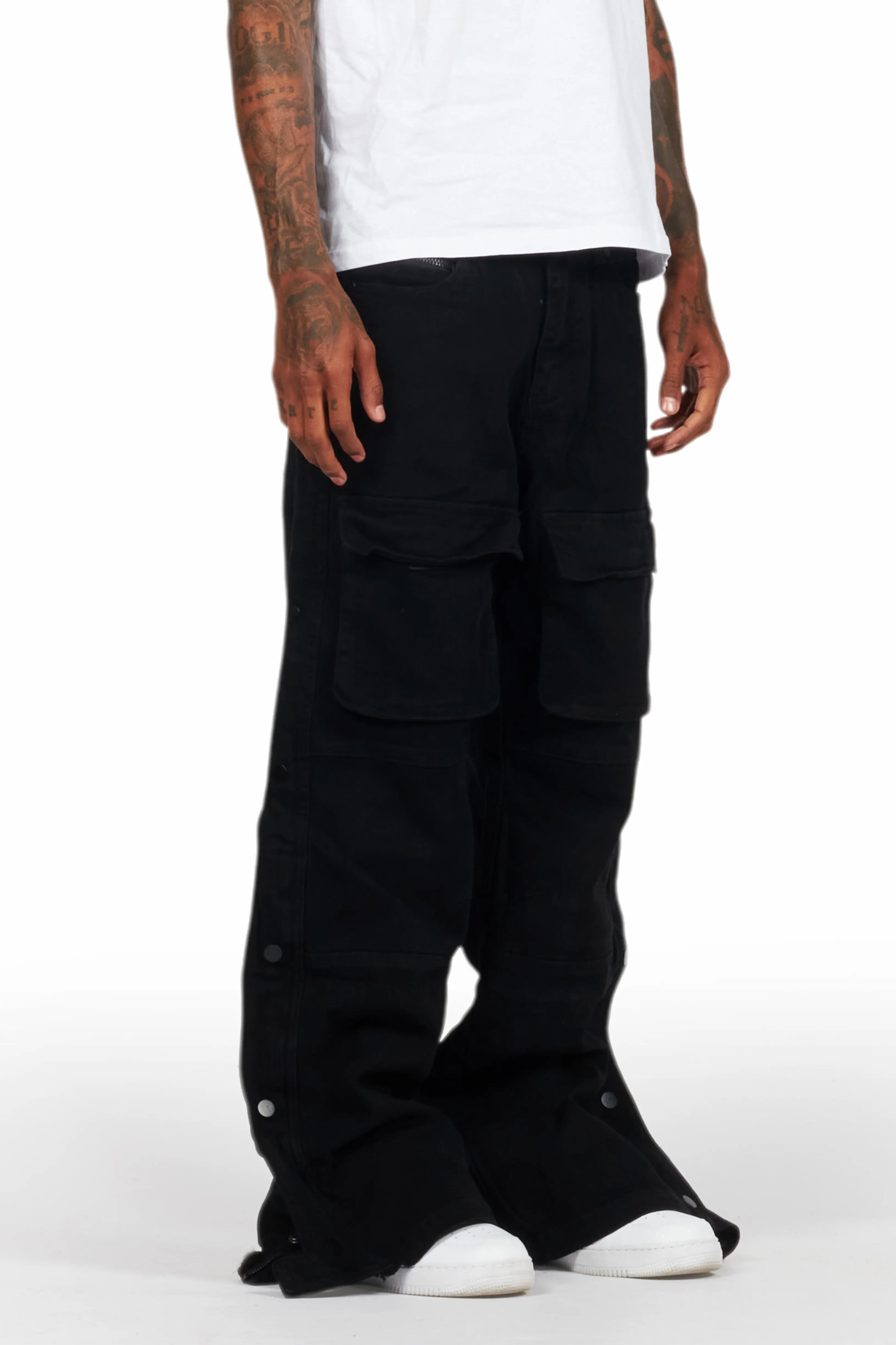 Yuri Black Stacked Cargo Flare Jean Modern Men's 