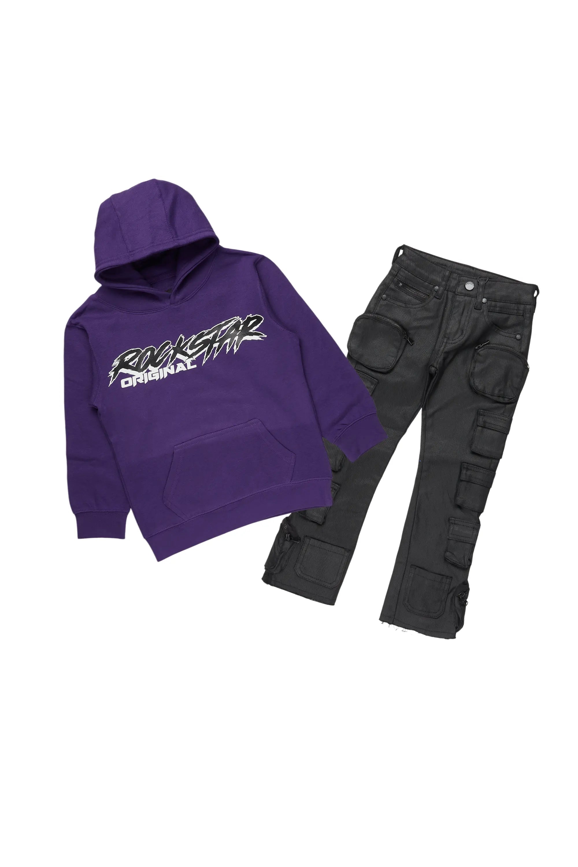 Boys Dekel Purple Hoodie/Stacked Flare Jean Set Luxurious Men's High