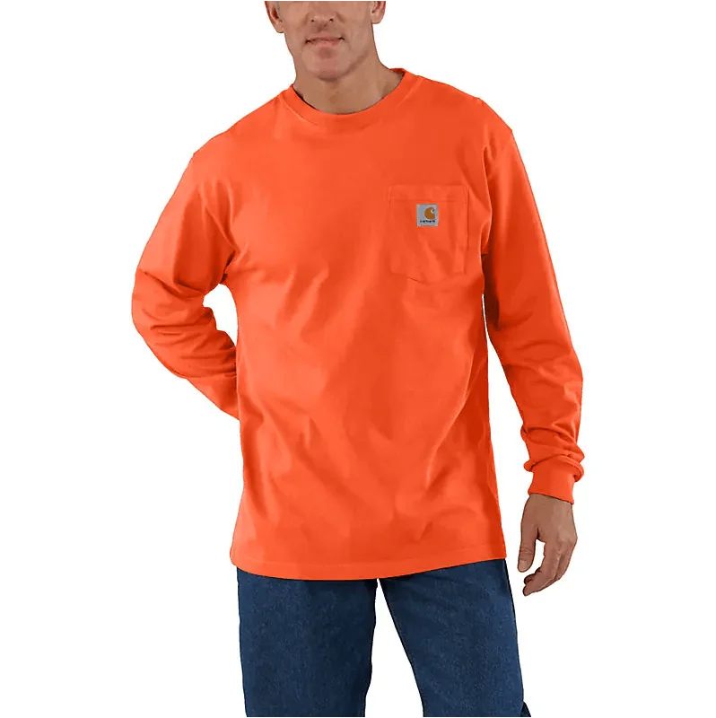 K126 - Loose fit heavyweight long-sleeve pocket t-shirt - Brite Orange