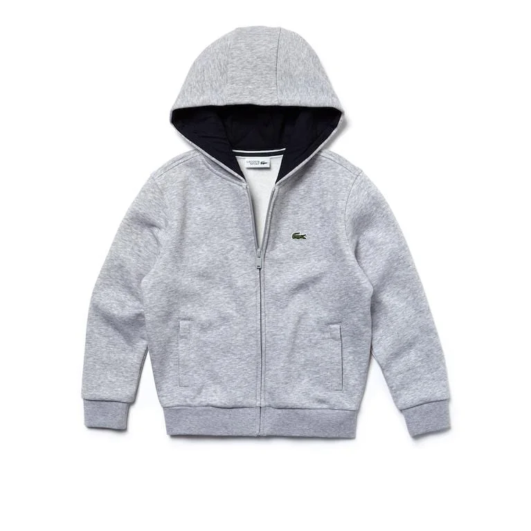 Kids Lacoste Sport Tennis Zippered Fleece Sweatshirt (Grey/Navy) SJ2903