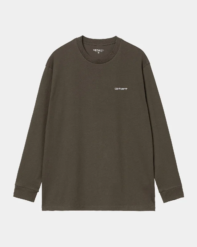 Script Embroidery Long Sleeve T-Shirt | Cypress / White