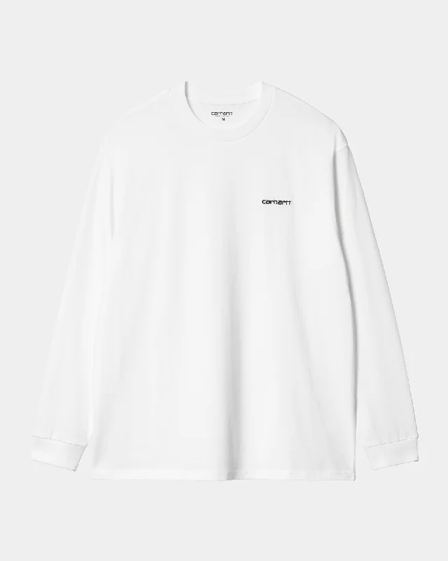 Script Embroidery Long Sleeve T-Shirt | White / Black