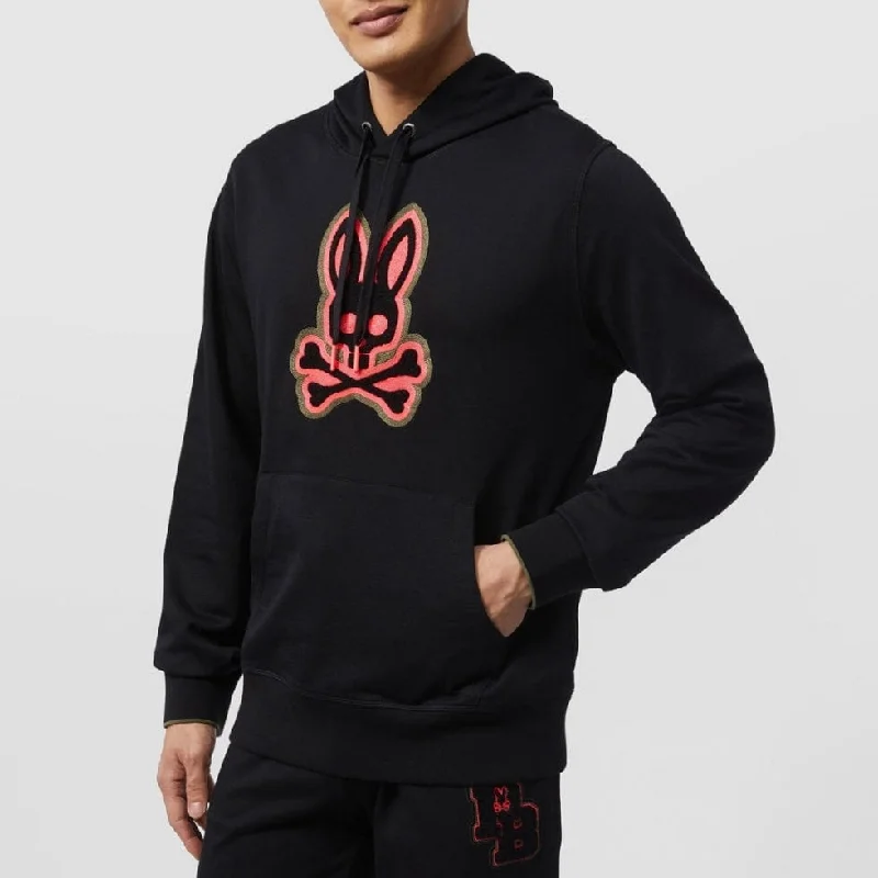 Psycho Bunny Patchin Chenille Bunny Logo Hoodie (Black) B6H849U1FT