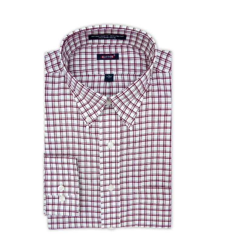 'Alabama Red' Crimson Check Long Sleeve Beyond Non-Iron® Cotton Twill Sport Shirt by Batton