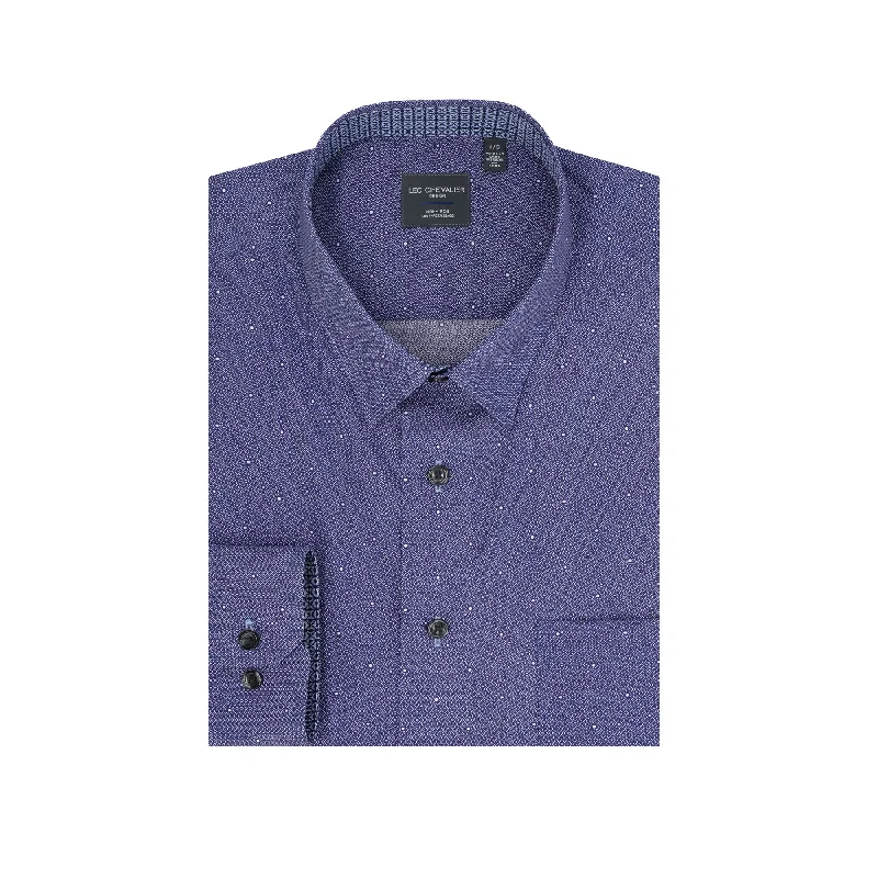 Blue and White Dot Print No-Iron Cotton Sport Shirt with Hidden Button Down Collar by Leo Chevalier