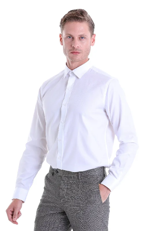 Classic Fit Long Sleeve Patterned Cotton Dress Shirt, White D.