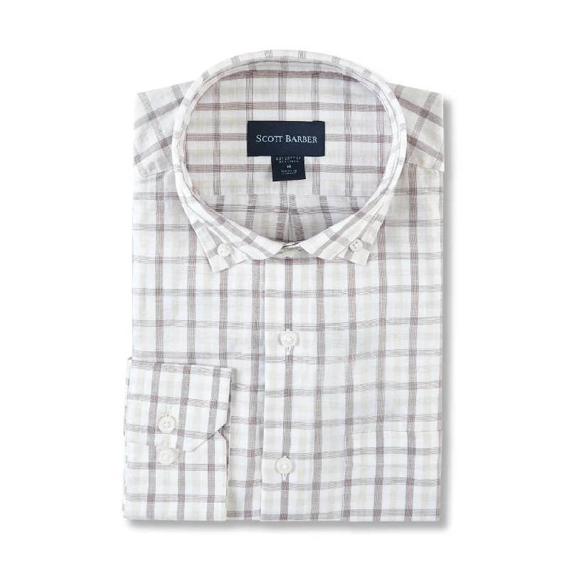 Cotton and Linen Tattersall Sport Shirt in Natural by Scott Barber