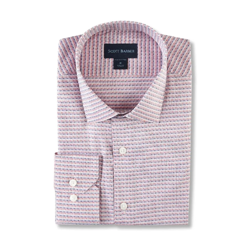 Dobby Micro Pattern Cotton Sport Shirt in Coral and Blue by Scott Barber