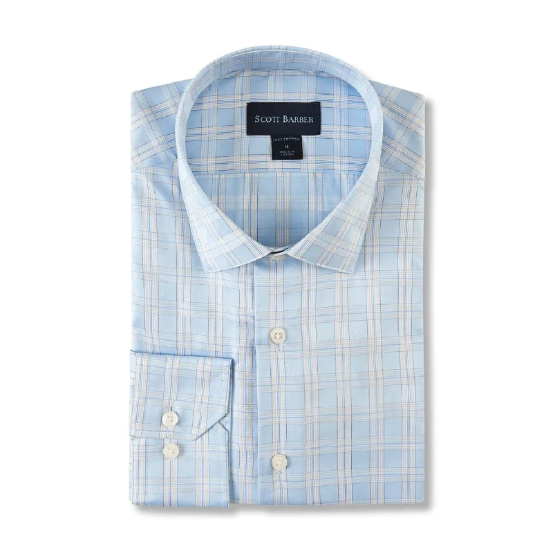 Lux Cotton Sateen Shadow Plaid Sport Shirt in Sky by Scott Barber