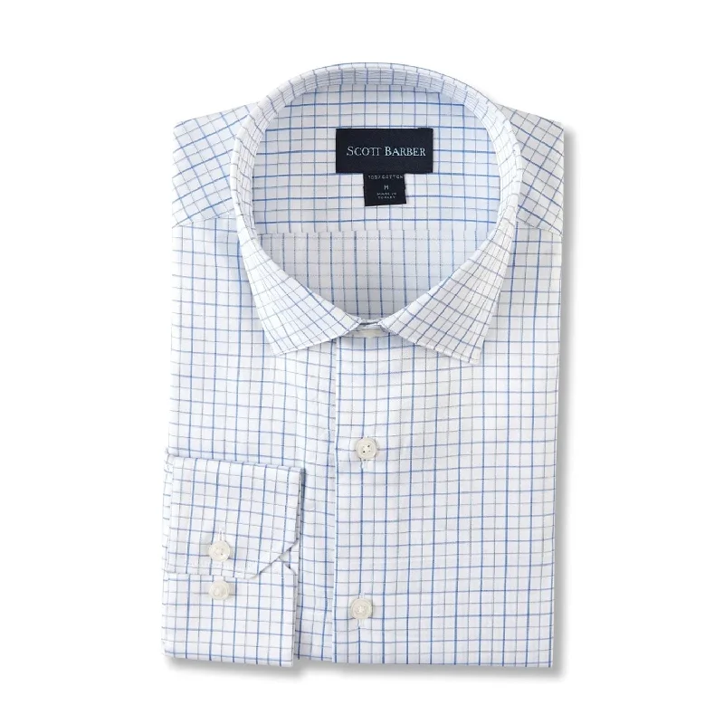 Lux Cotton Sateen Tattersall Sport Shirt in Royal by Scott Barber