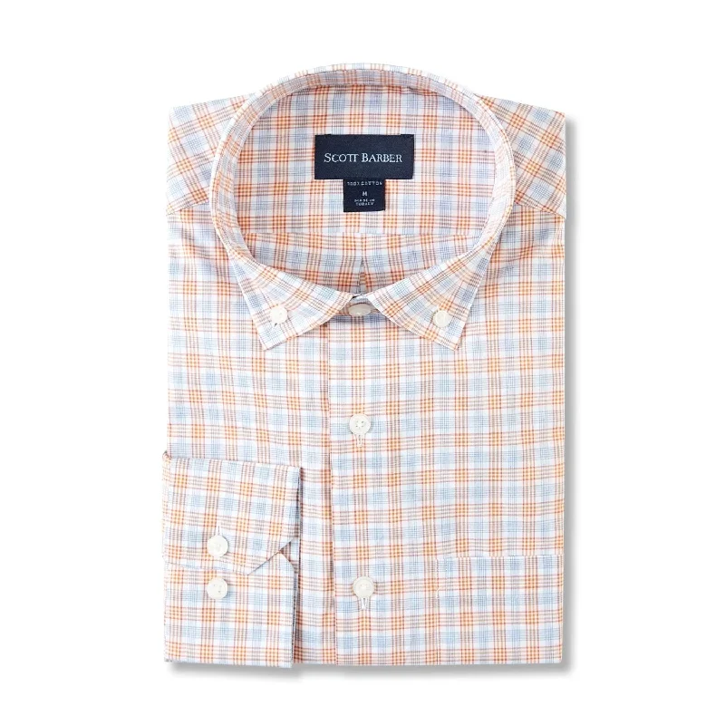 Organic Cotton Plaid Sport Shirt in Coral and Blue by Scott Barber