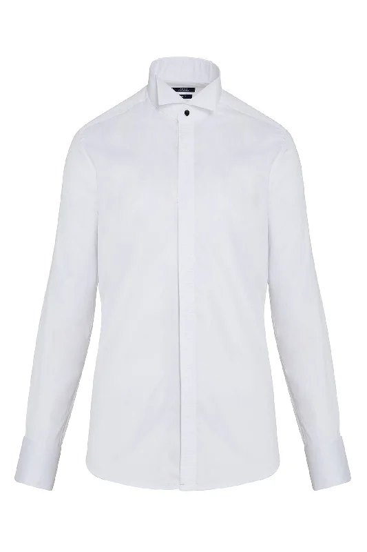 Slim Fit French Cuff Plain Cotton Tuxedo Shirt, White