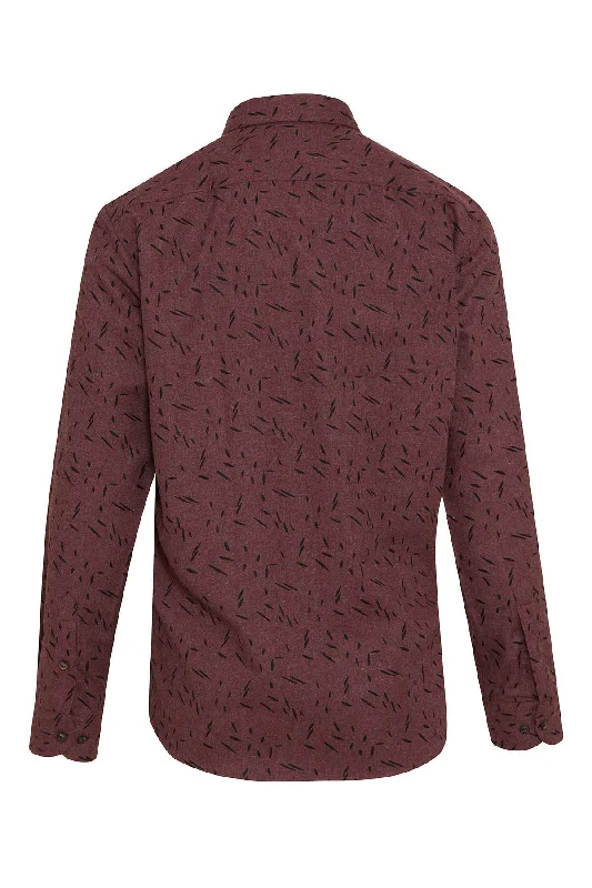 Slim Fit Long Sleeve Printed Cotton Blend Casual Shirt, Burgundy B