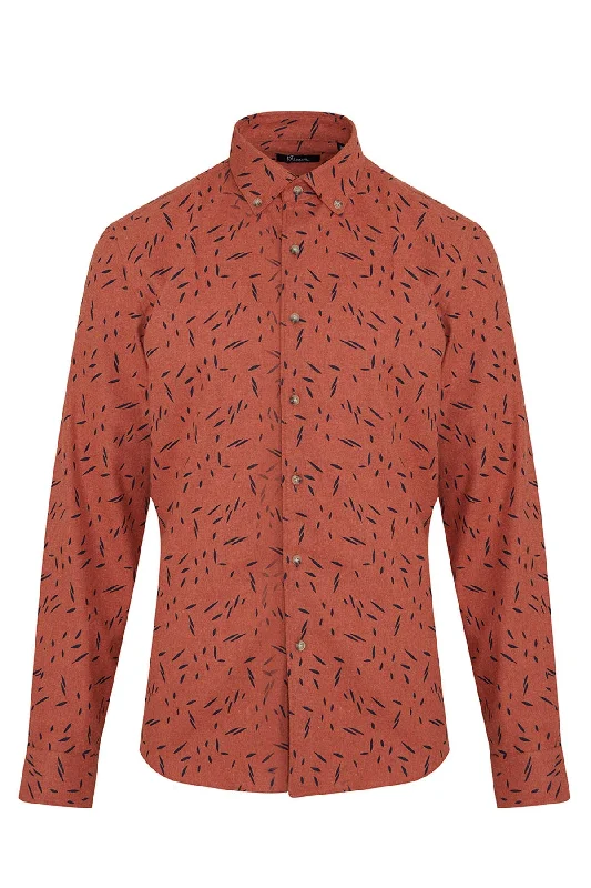 Slim Fit Long Sleeve Printed Cotton Blend Casual Shirt, Orange B.