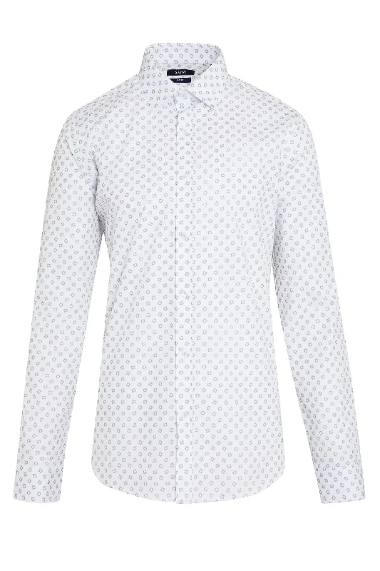 Slim Fit Long Sleeve Printed Cotton Casual Shirt, Gray B.