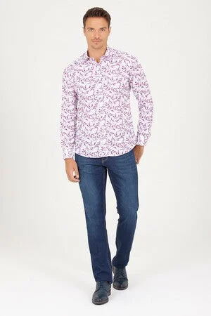 Slim Fit Long Sleeve Printed Cotton Casual Shirt, Purple B.