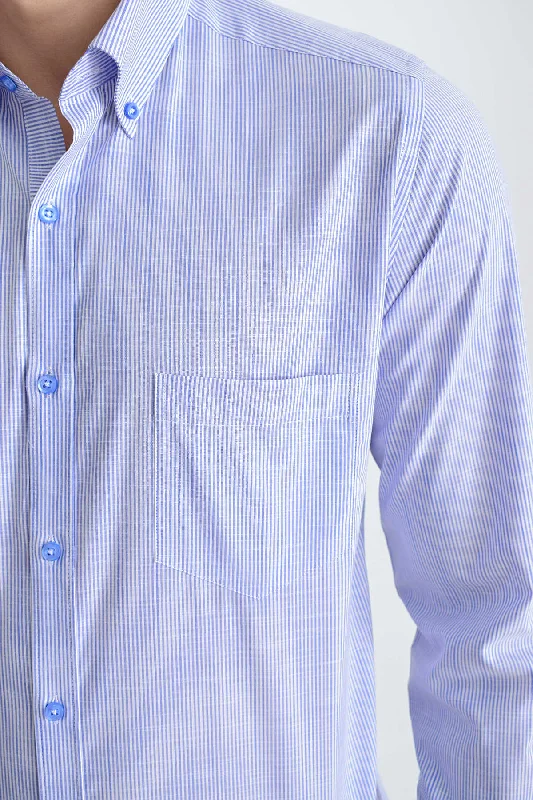 Slim Fit Long Sleeve Striped Cotton Blend Casual Shirt, Blue C 1